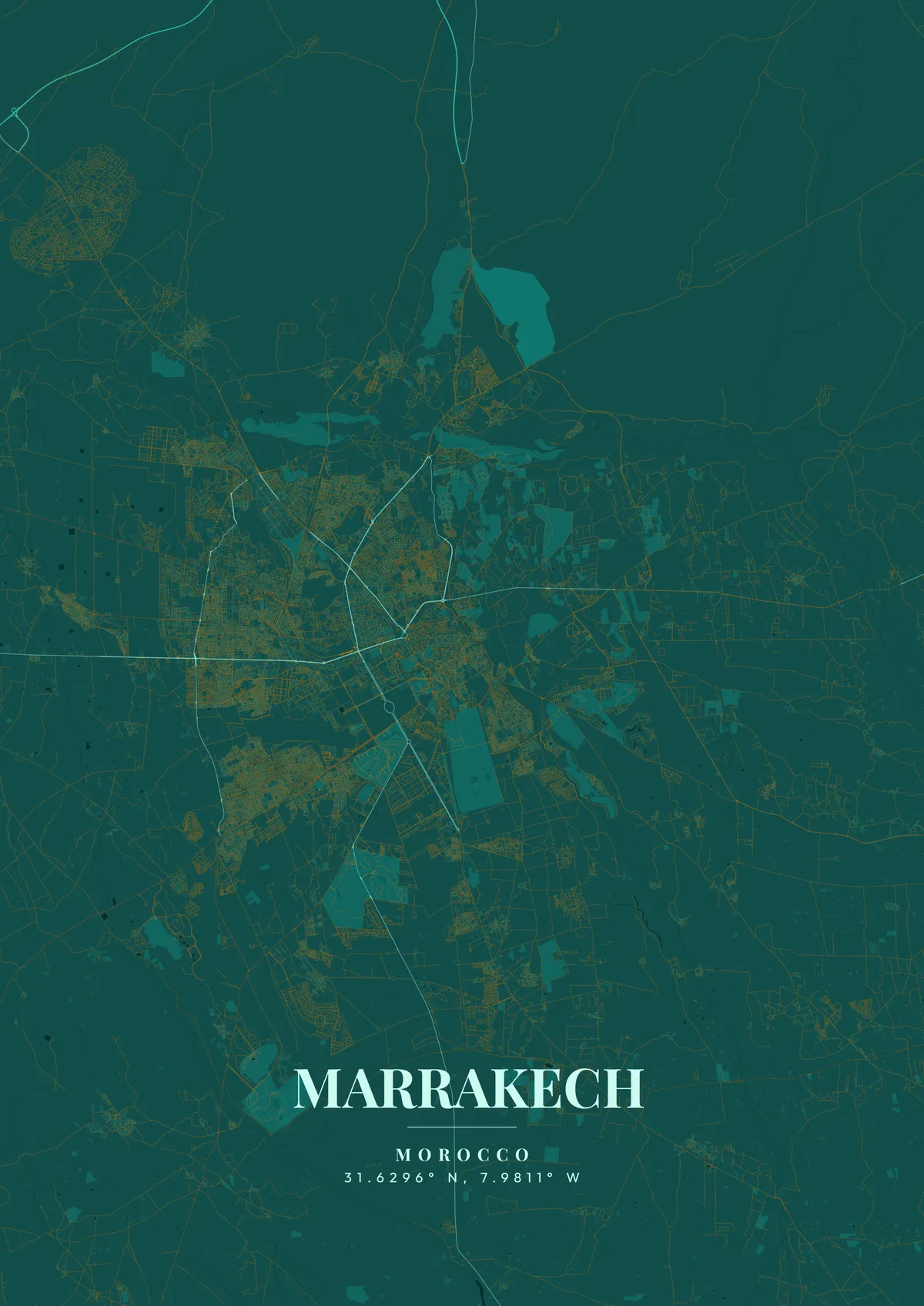 Marrakech Copper Patina map poster