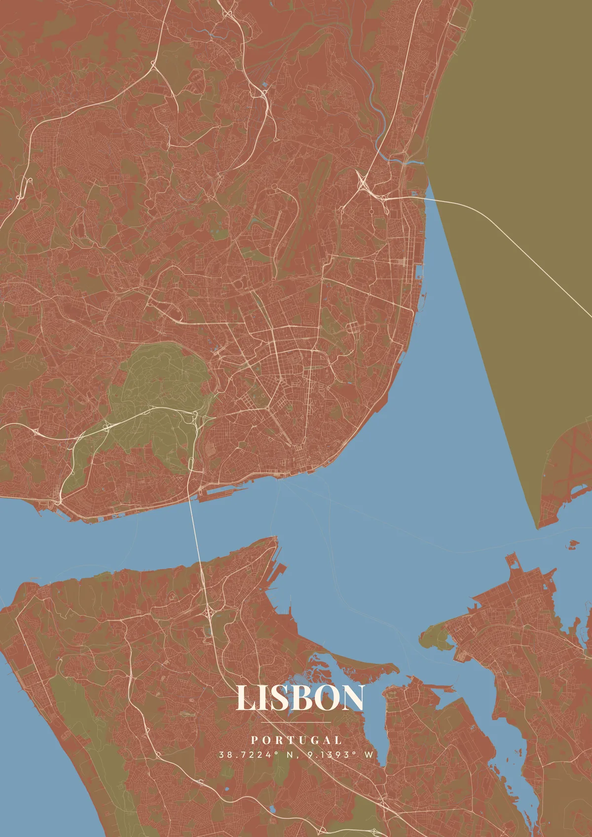 Lisbon Terracotta Villa map poster