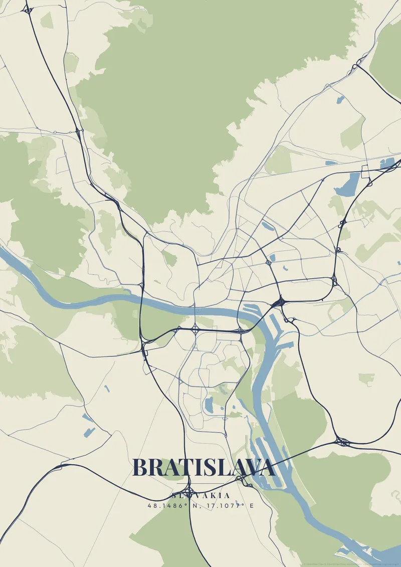 Bratislava Vintage Atlas map poster