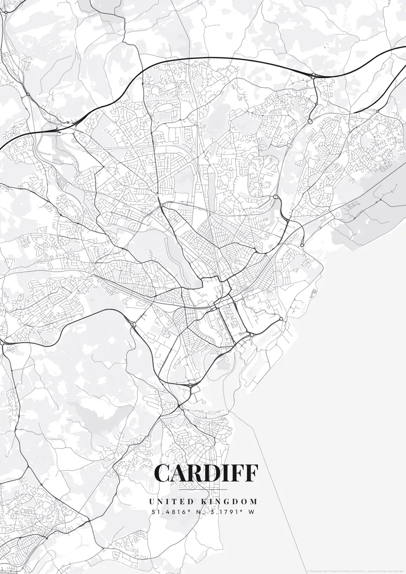 Cardiff Monochrome Pro map poster
