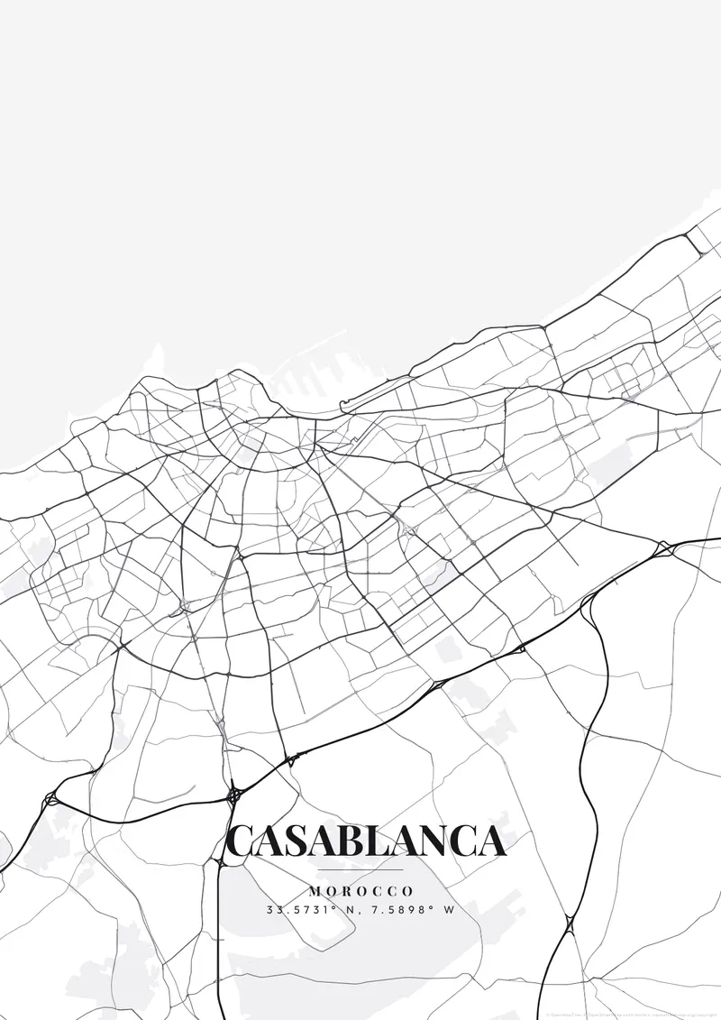 Casablanca Monochrome Pro map poster