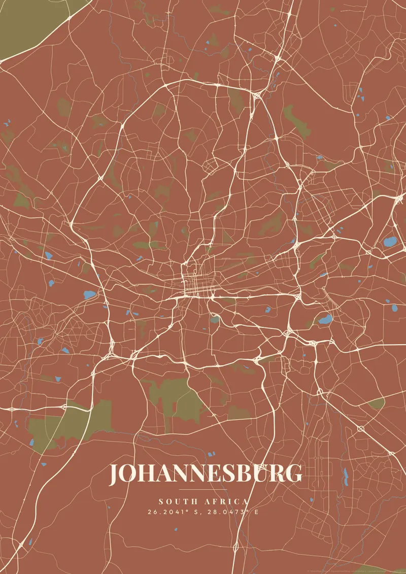 Johannesburg Terracotta Villa map poster