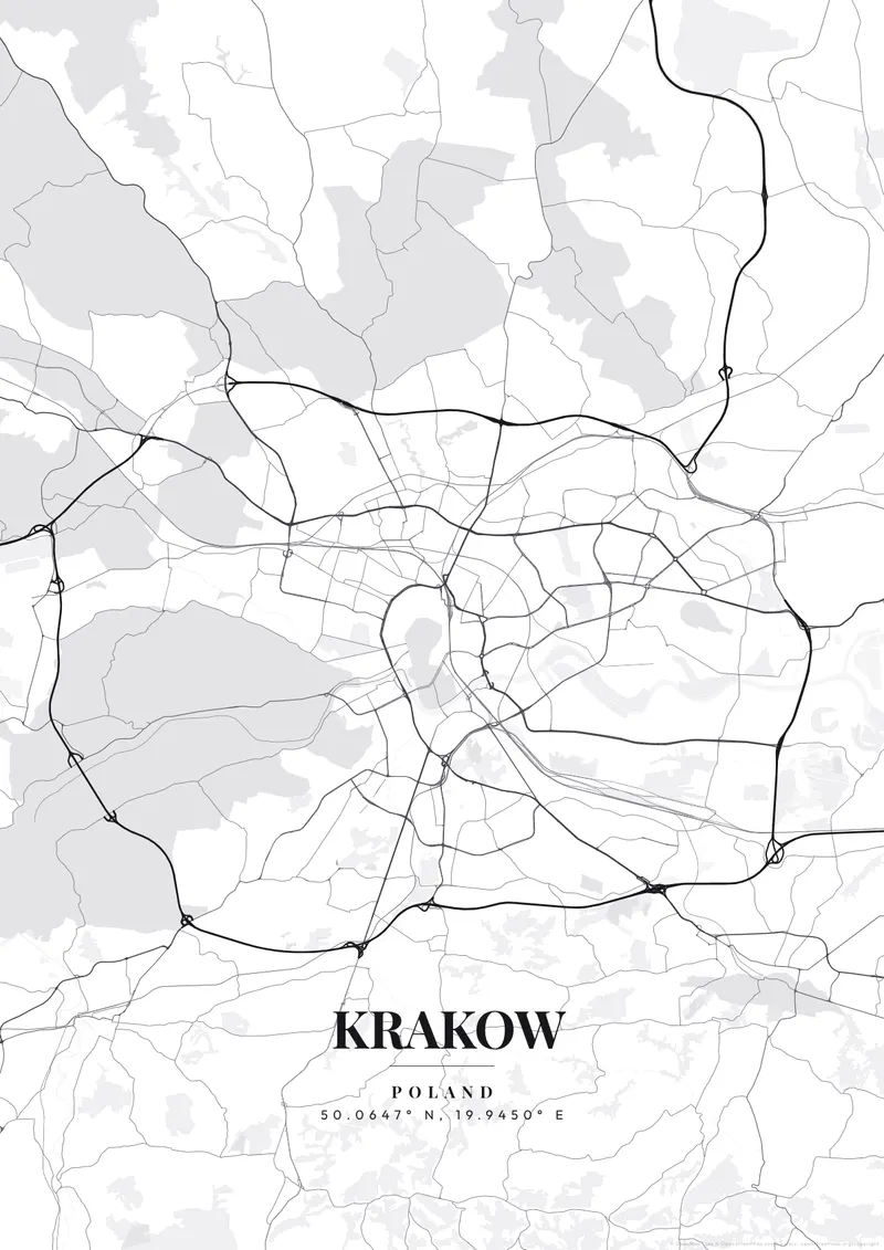 Krakow Monochrome Pro map poster