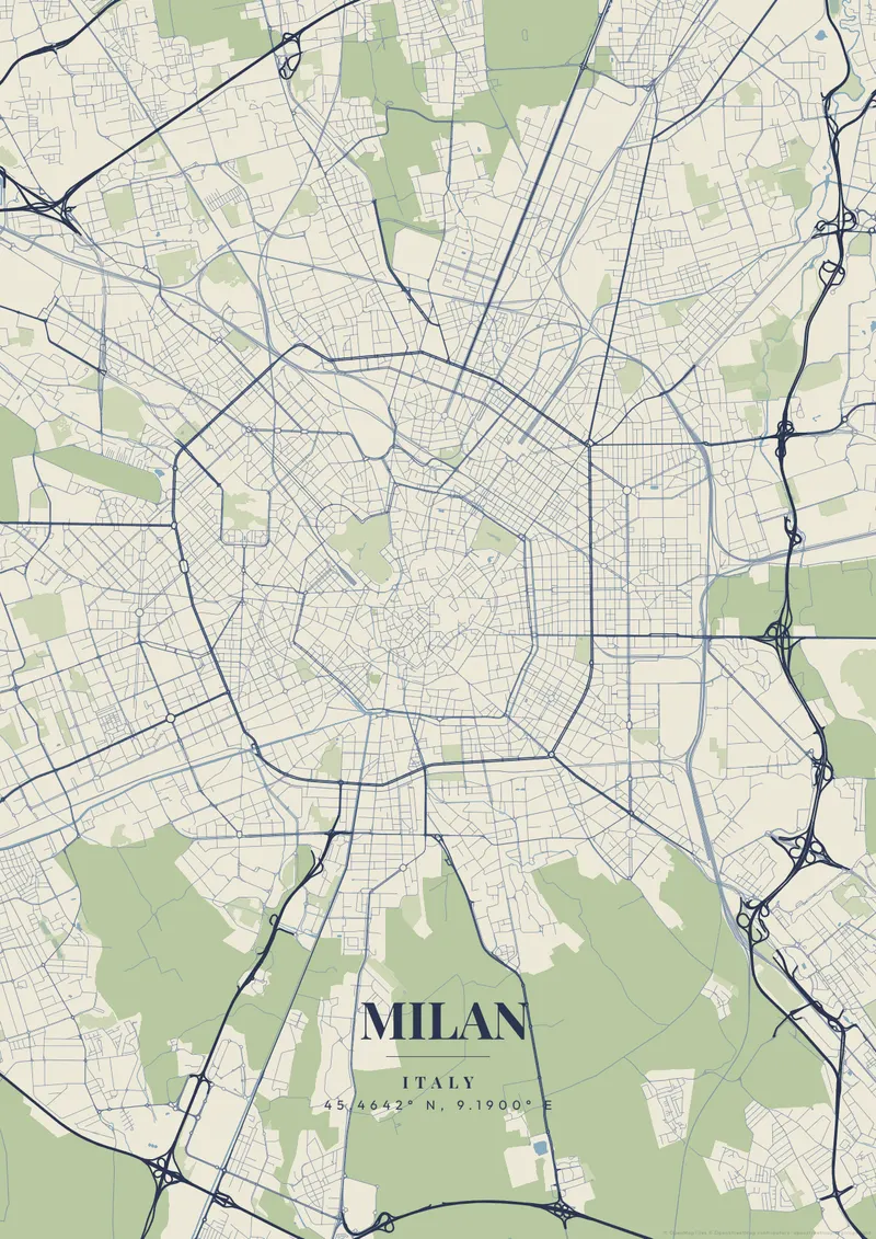 Milan Vintage Atlas map poster